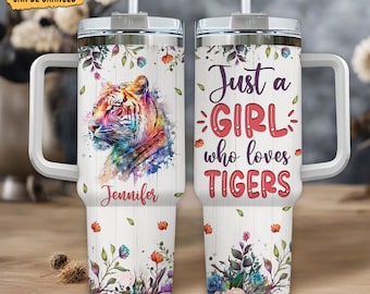 Vaso de tigre personalizado de 40 oz con asa y pajita