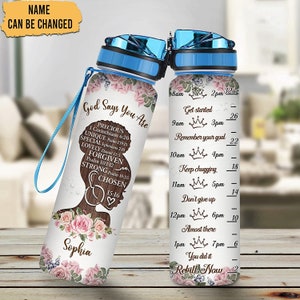 Personalized Gods Say You Are Water Bottle, Water Bottle With Time Marker, African American Black Queen Gifts For Black Women
