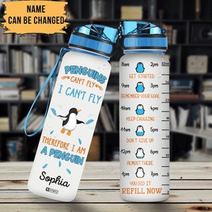 Personalized Penguin 32oz Water Bottle, Penguin Bottle Gift For Women, Birthday Gifts For Her, Gift for Penguin Lovers