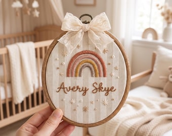 Personalized Embroidered Baby Name Hoop, Custom Rainbow  Baby Name Sign, Custom Baby Wall Art, Baby Shower Gift, Baby Name Announcement