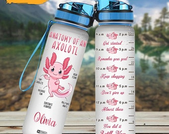 Personalized Water Bottle - Gifts For Axolotl Lover - birthday gifts for her - christmas gift ideas - Anatomy Of An Axolotl water bottle