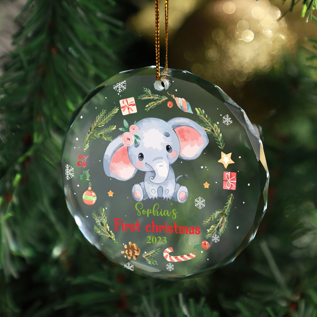 Personalized Baby Elephant Ornaments, Custom Baby Name First Christmas