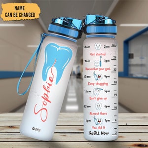 Personalized Teeth Dentist 32Oz Liter Motivational Water Bottle, Customized Name With Time Marker, Gifts For Women Girls Dentist, Dental