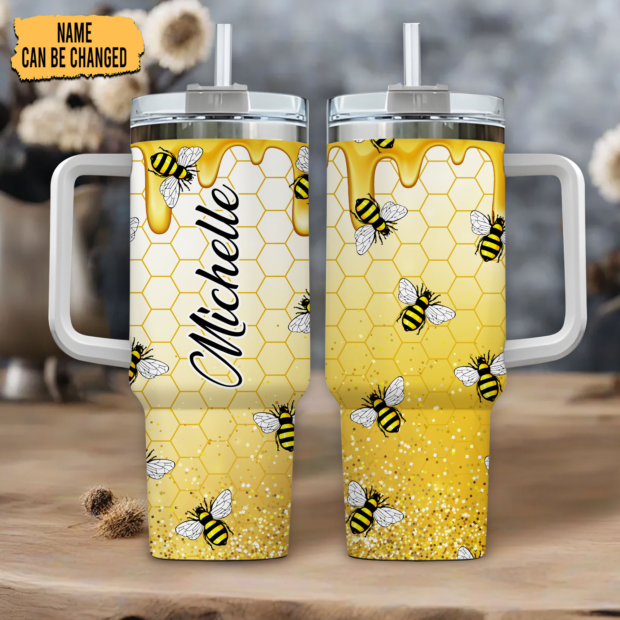 小物 bee Personalized Bee Tumbler: 40oz Stainless Steel Travel Mug