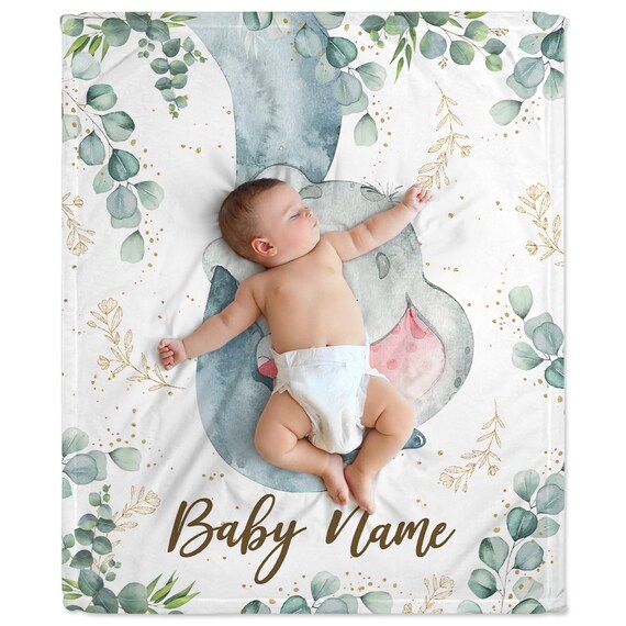 Personalized Baby Blanket With Name - Custom Sunflower Elephant Throw For Newborns & Toddlers