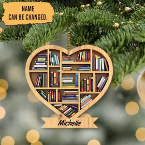 Book Lover Christmas Ornament, Retro Book Wood Ornament, Book Lover Gift, Book Club Gift, Book Lover, Book Reader Gifts, Book Club Ornament