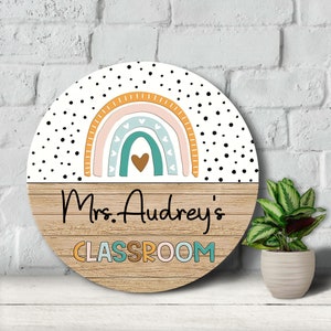 Personalized Classroom Wooden Sign, Teacher Door Sign, Teacher Appreciation Gifts, Classroom Door Hanger, Rainbow Classroom Decor