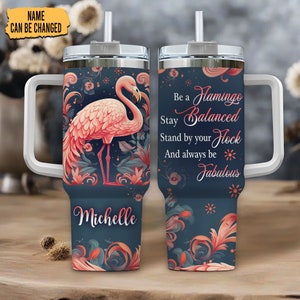 Personalisierte Flamingo Tumbler 40oz: Edelstahl Reisebecher mit Griff & Strohhalm