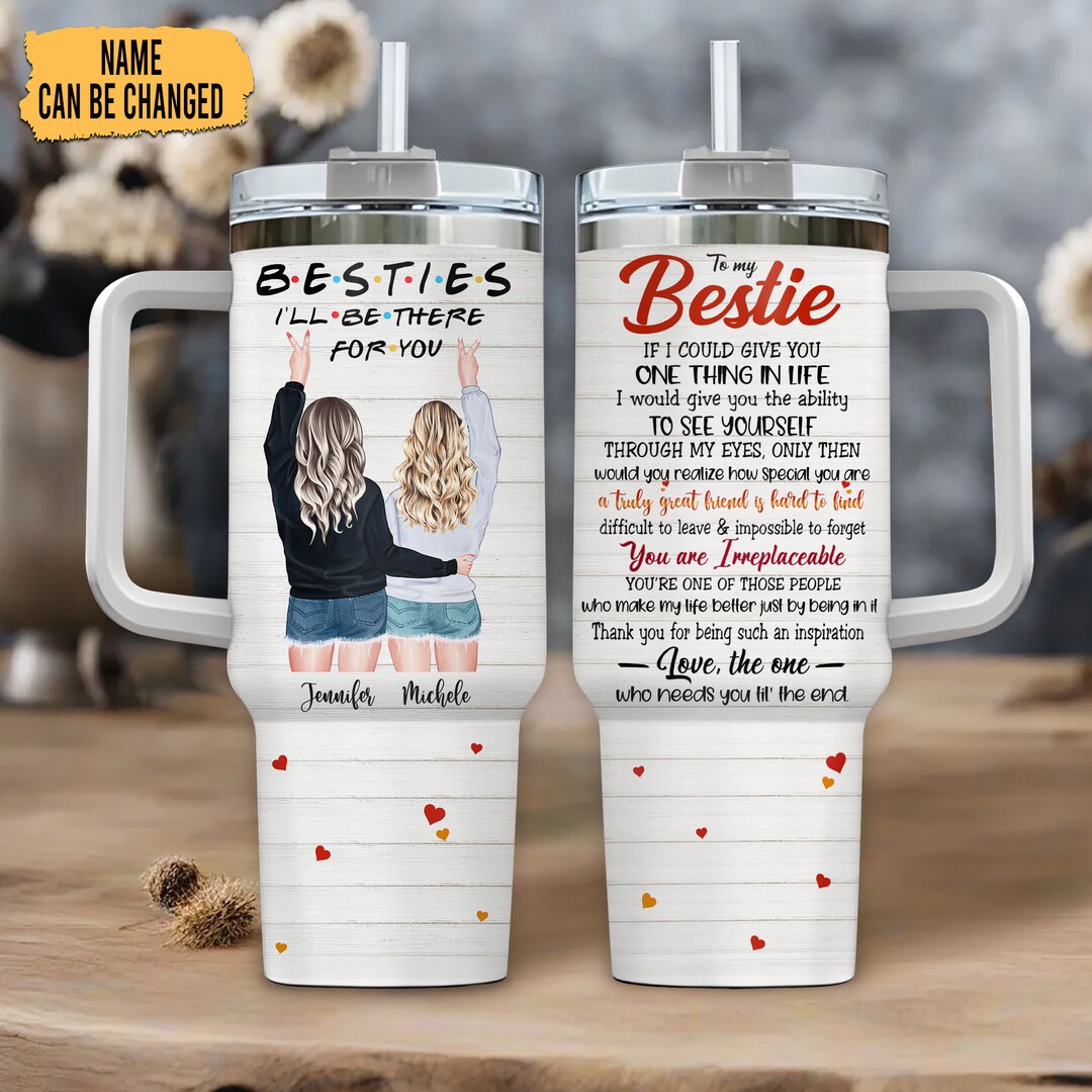 Personalized Besties 40oz Tumbler With Handle and Straw, Best Friend Tumbler, Besties Tumbler ...