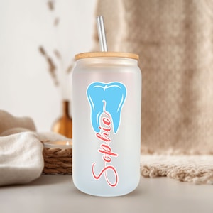 Personalized Dental Glass Cup With Lid And Straw, Dental Hygienist Gifts, Dental Assistant Gift, Dental Student Gift, Dentist Gift