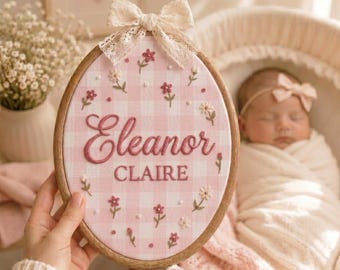 Personalized Embroidered Floral Baby Name Hoop, Baby Name Reveal Sign Heirloom, Baby Name Wall Decor, Baby Shower Gift, Newborn Keepsake