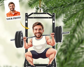 Personalized Gym Photo Ornament, Workout Ornament, Weight Lifting Gift For Trainer or Training Partner, Custom Fitness Photo Ornament