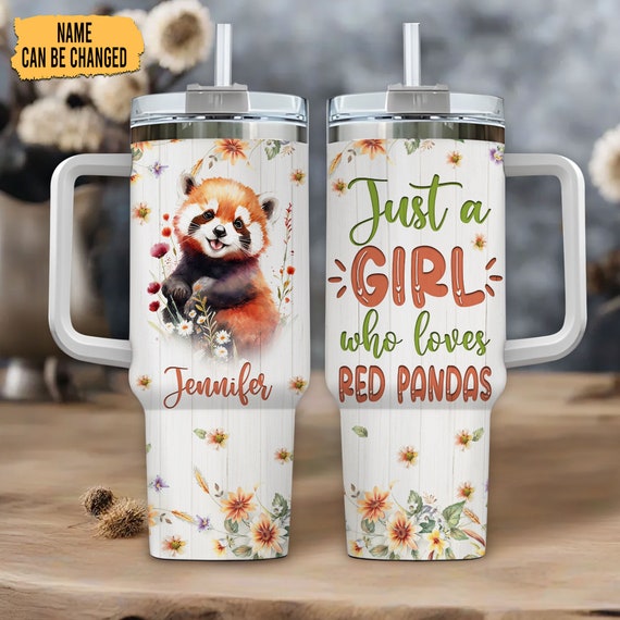 Personalized Red Panda Tumbler: 40oz Stainless Steel Cup With