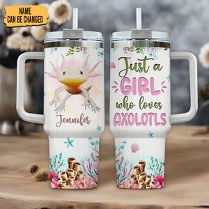 Personalized Axolotl Tumbler: 40oz Stainless Steel Cup With Handle