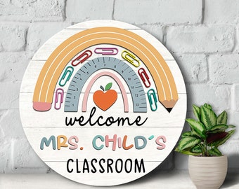 Personalized Teacher Door Sign, Classroom Wooden Sign, Rainbow Classroom Decor, Wood Sign, Teacher Appreciation Gifts, Classroom Door Hanger