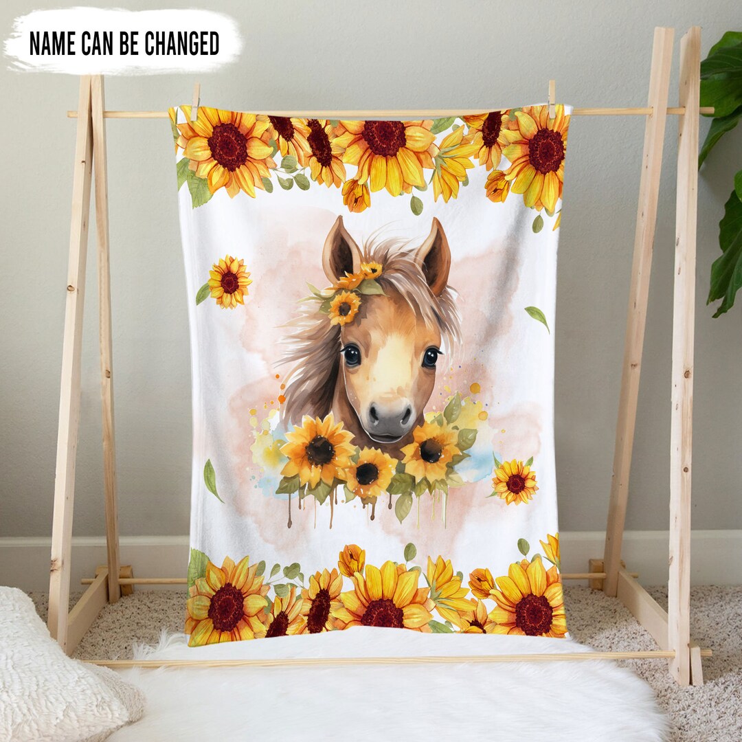 Personalized Horse Baby Blanket, Baby Horse Blanket for Kids, Floral