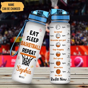 Personalized Eat Sleep Basketball Repeat 32Oz Liter Motivational Water Bottle, Gifts For Women Men Boys Basketball Lovers