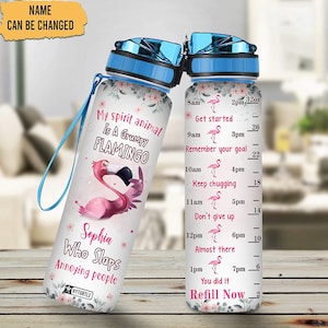 Spersonalizowana butelka na wodę My Spirit Animal Is A Grumpy Flamingo 32oz, prezenty dla kobiet, dziewcząt, przyjaciół, miłośników flamingów