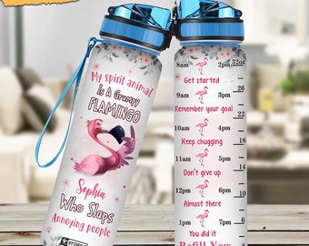 Personalisierte mein Geist-Tier ist eine mürrische Flamingo 32 Unzen Wasserflasche, Geschenke für Frauen, Mädchen, Freund, Flamingo-Liebhaber