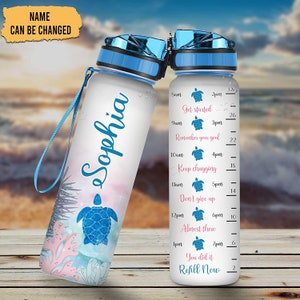 Personalized Sea Turtle 32Oz Motivational Water Bottle, Gift For Women, Birthday Gift, Turtle Bottle Gift For Turtle Lovers