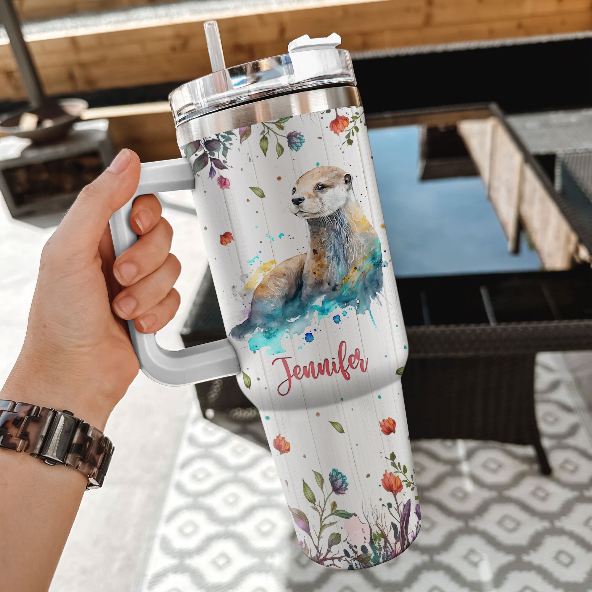 かわうそぶらんさま専用です パーソナライズされたカワウソタンブラー40オンス：カワウソ愛好家への