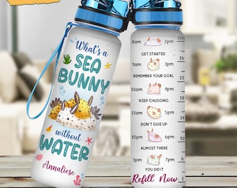 Personalized Sea Bunny Water Bottle, Custom Name Gifts For Women Sea Slug Lover On Birthday, Sea Slug Motivational Bottle