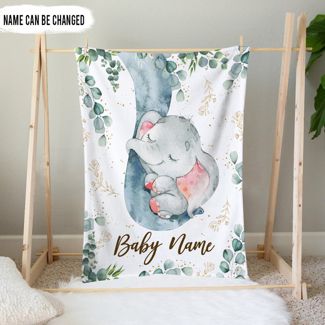 Personalized Baby Elephant Blanket, Baby Blanket Elephant, Elephant