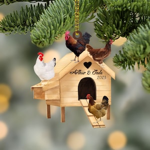 Personalized Chicken Coop Ornament, Christmas Chicken Ornament, Chicken Farm Ornament, Farm Chicken Christmas Ornament, Farmhouse Ornament