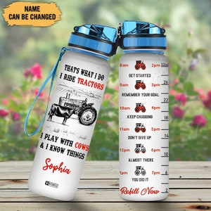 Personalized Personalized I Ride Tractors I Play With Cow  Water Bottle, Gifts For Women Men Cow Lovers Farmer On Birthday Mother&#39;s Day