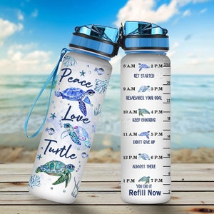 Peace Love Turtle Water Bottle - Birthday Christmas gift for Turtle Lover Gift For Her, Gift For Women, Gift For Turtle lovers