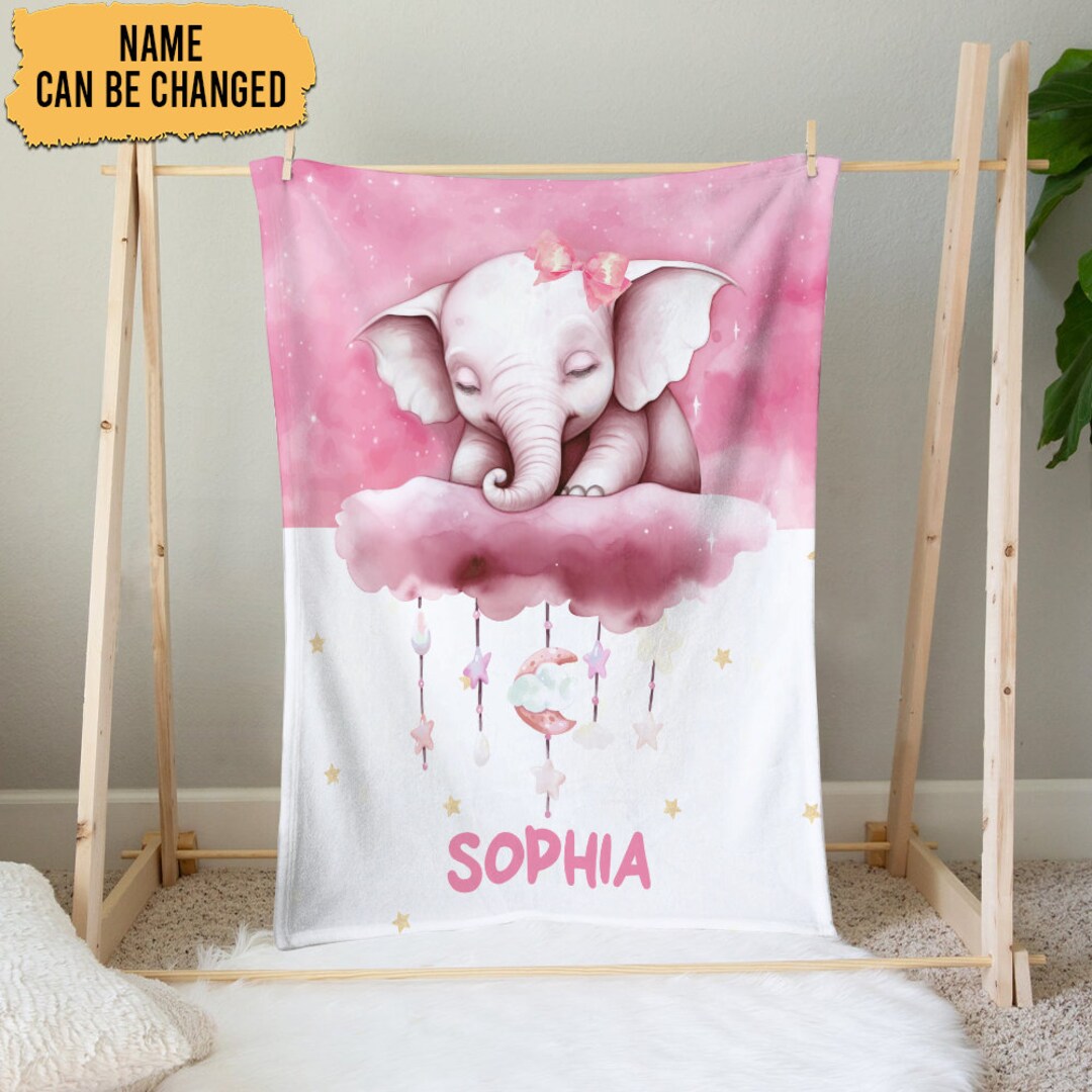 Personalized Baby Elephant Blanket Sleeping Elephant on Etsy