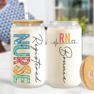 Personalized Nurse Glass Tumbler with Lid and Straw