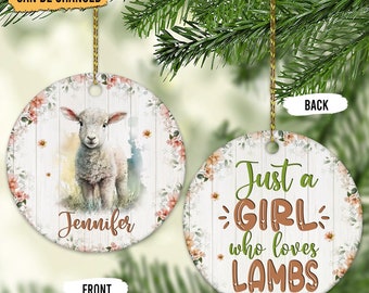 Personalized Lamb Christmas Ornament: Girl Who Loves Lambs