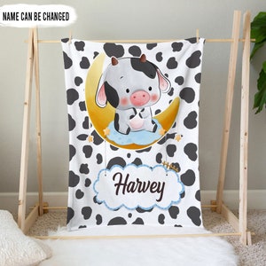 Personalized Cow Baby Blanket, Newborn Swaddle, Baby Name Swaddle, Dairy Cow Baby Blanket, Swaddle Blanket With Name, Baby Shower Gift