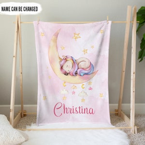 Personalized Unicorn Baby Name Blanket, Newborn Blanket, Baby BlanketUnicorn Blanket, Custom Girl Name Blanket, Unicorn Baby Blanket