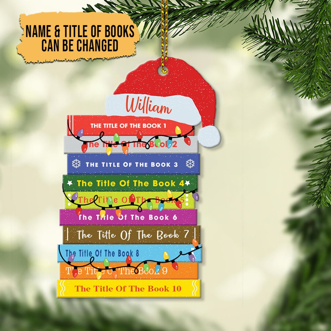 Personalized Christmas Book Ornament, Bookstack With Custom Titles
