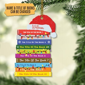 Personalized Christmas Book Ornament, Bookstack with Custom Titles, Customized Gift For Book Lovers, Christmas Ornaments 2024