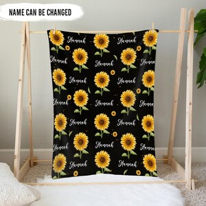 Personalized Sunflower Blanket, Custom Baby Blanket, Baby Name Blanket, Sunflower Decor, Blanket With Name, Swaddle Blanket With Name