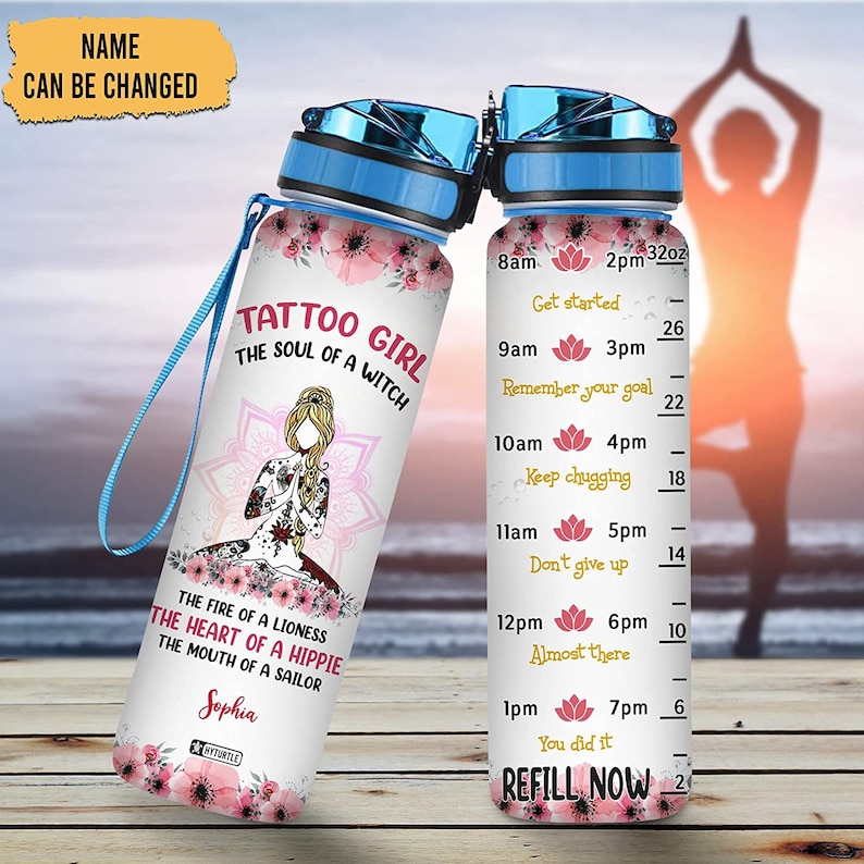 Personalized Yoga 32 Oz Water Bottle, Gifts For Women, Her, Water Bottle Gift For Yoga Lovers, Yoga Lover On Birthday, Mother's Day image 1