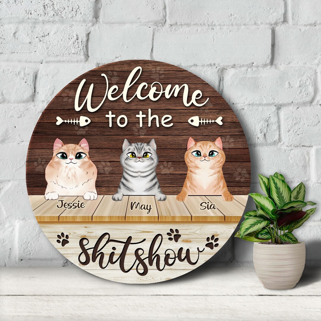 Personalized Cat Door Sign, Cat Decor, Front Door Decor, Door Hanger, Cat