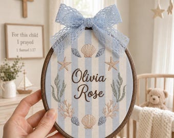 Personalized Embroidered Baby Name Hoop, Custom Seashell Nursery Wall Decor, Baby Name Sign, Coastal Nursery Decor, Baby Shower Gift