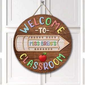 Personalized Teacher Classroom Sign: Wooden Door Hanger