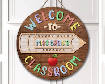 Personalized Teacher Classroom Sign: Wooden Door Hanger