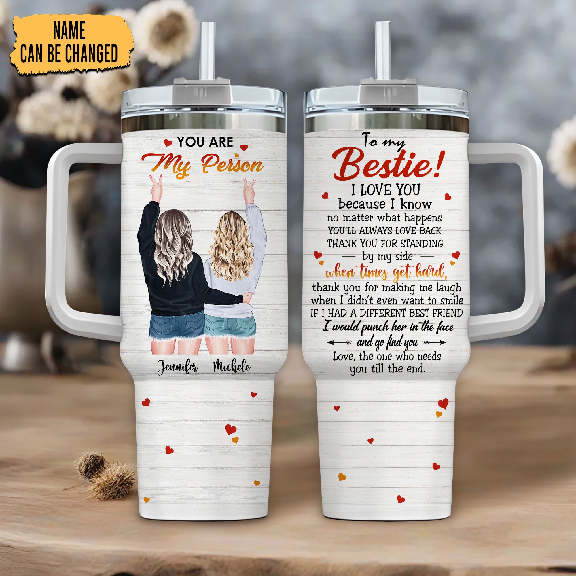 Personalized Besties Tumbler: 40oz Stainless Steel Gift With Handle & Straw  - Etsy