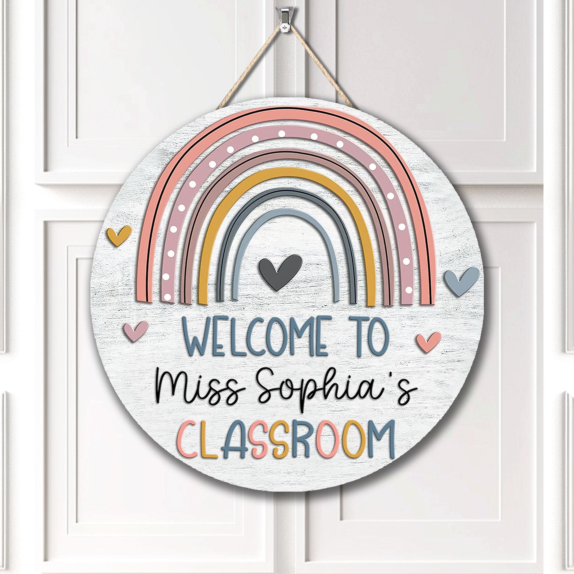 Personalized Teacher Wooden Door Sign: Rainbow Classroom Decor