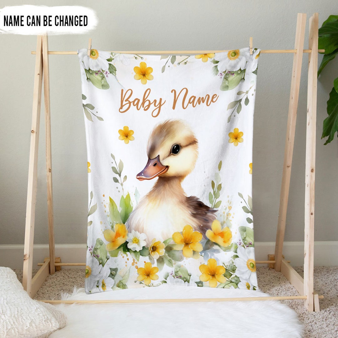 Personalized Cute Duck Baby Blanket, Duck Nursery Baby Blanket, Girl