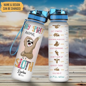 Garrafa de água personalizada My Spirit Animal é uma preguiça, presentes para mulheres, amigas, adolescentes, amantes da preguiça no aniversário, dia das mães