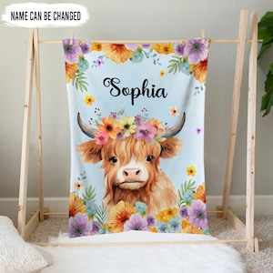 Personalized Highland Cow Boy Western Blanket, Baby Blanket, Cow Baby Blanket, Highland Cow Blanket, Cowboy Name Blanket, Best Gift For Baby