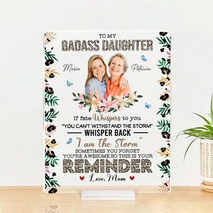 Personalized To My Badass Daughter Plaque, Acrylic Photo Gifts For Mom From Daughter, Family Portrait Gift For Mom, Mother&#39;s Day Plaque