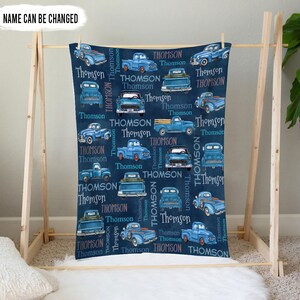 Personalized Car Baby Blanket With Name For Boys, Custom Nursery Blanket For Kids, Super Soft Throw Blankets With Double Layer, Customized Birthday Gifts For New Mom Infant Toddlers, Tractor